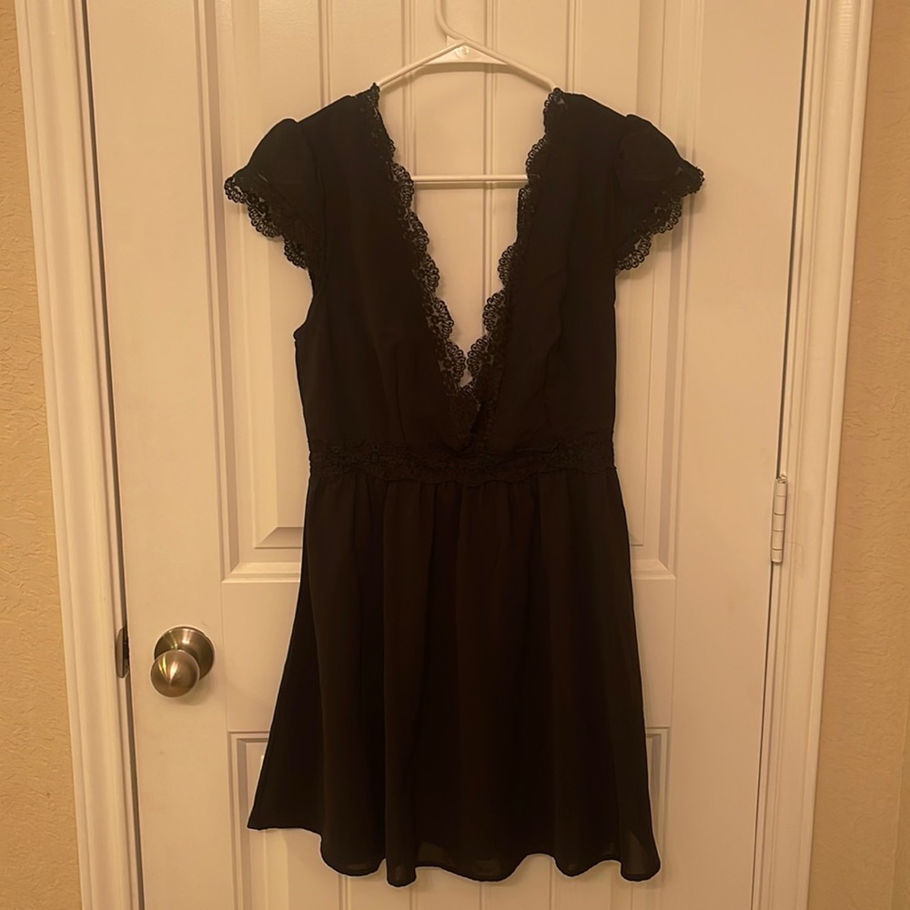 Deep V Black Lace Dress
